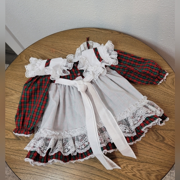 VTG Mini World Girl's Plaid Lace Circle Ruffle Pinafore Dress 3 months - Picture 4 of 7
